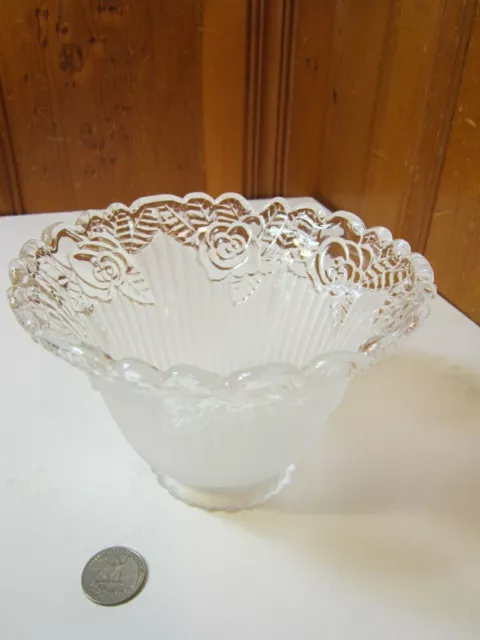Vintage Cone Shaped Floral Frosted Ribbed Glass Bathroom Lamp Light Shade EUC