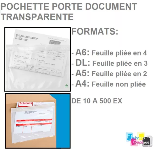 Pochette porte document A4 non plié adhésive de 10 a 1000 ex