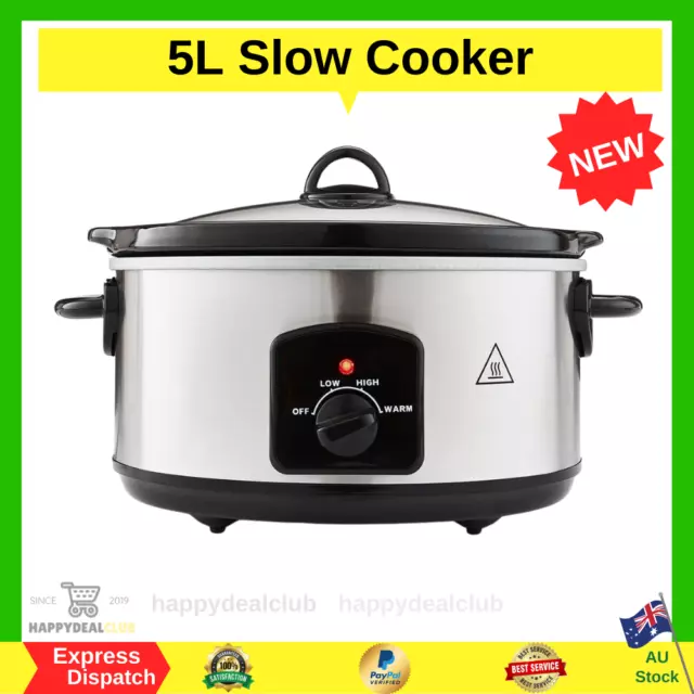 5L SLOW COOKER STAINLESS Steel Overnight Cooker with Removable