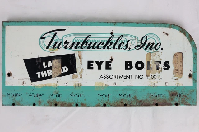 Vintage Turnbuckles Inc. Lag Thread Eye Bolts Assortment 1100 Store Display Sign
