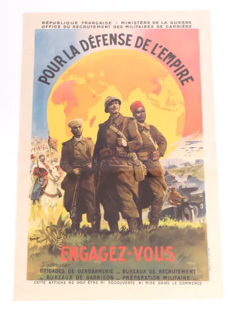 Ancienne affiche - Maurice TOUSSAINT - Pour la défense de l'Empire, Engagez vous