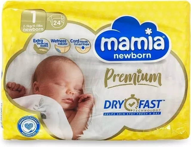 T Mamia Size 1 Nappies New-born 24 Pack, 144 Nappies (6 x 24) 2