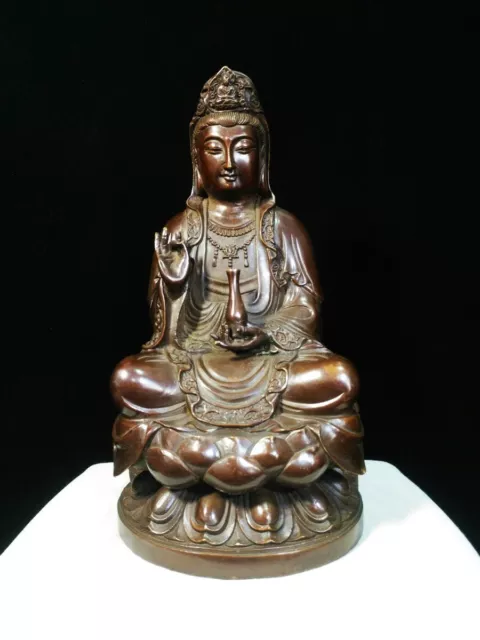 12'' Chinese Buddhism Copper Kwan-yin Guan Yin Goddess-Boddhisattva Sculpture