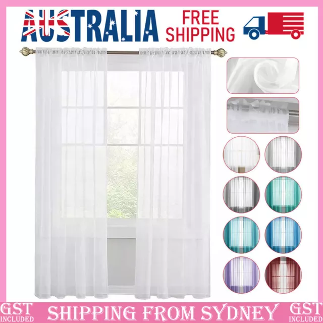 2 Panel Sheer Curtains Rod Pocket Window Sheer Voile Curtain Bedroom 140cmx213cm