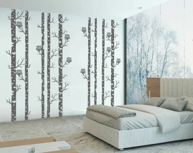 ik314 Wall Decal Sticker Decor forest owls owls birch tree bird bedroom (172)