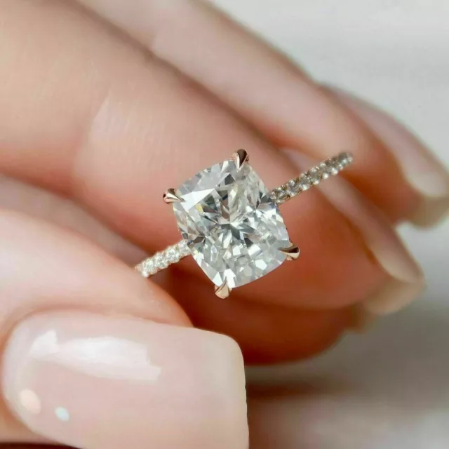 Cushion Cut 2.20Ct Diamond 14k White Gold Finish Dainty Engagement Ring Size 6.5