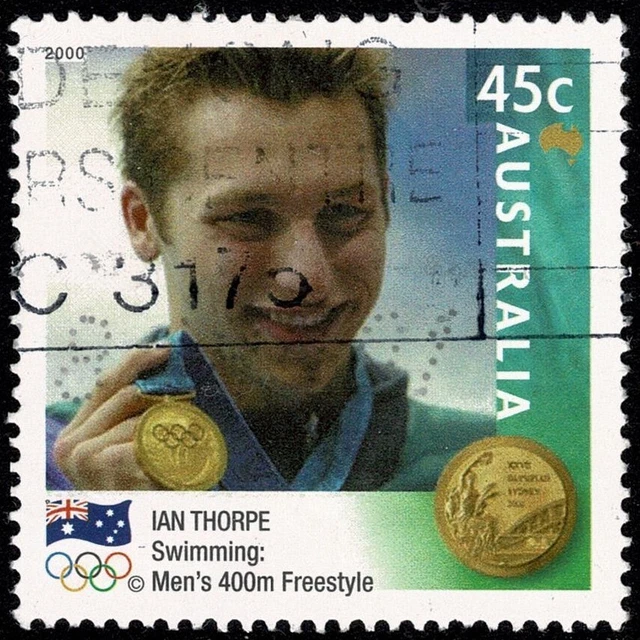 AUSTRALIAN OLYMPIC GOLD Medalists 2000, 45c Ian Thorpe. Used. EUR 0,74