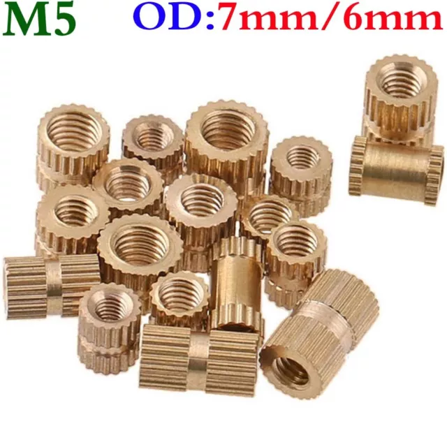 M5 Outer Diameter 6mm/7mm Brass Knurled Nuts Threaded Round Insert Embedded Nuts