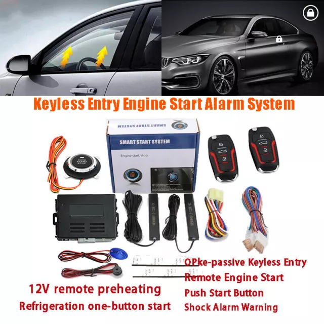 Universal 12V Car Keyless Entry Engine Start Alarm System Push Button Start/Stop 3