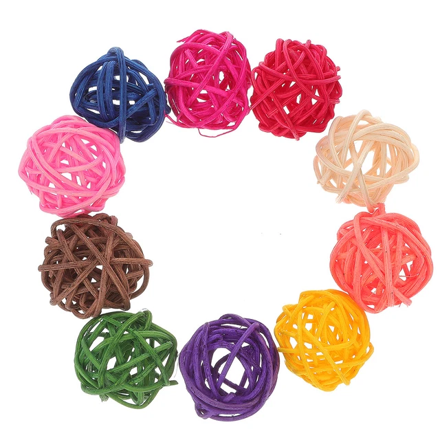 2x Papagei Spielzeug Kauen Bunte Wicker Bälle Wicker Rattan Kugeln