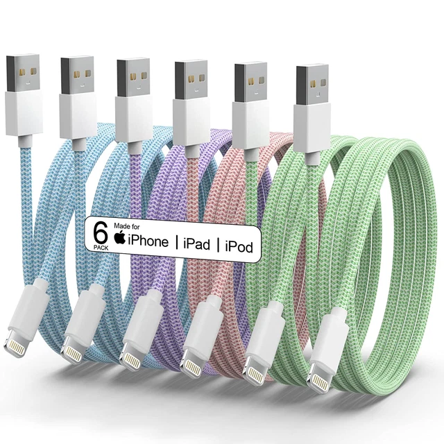Iphone Charger [Apple Mfi Certified] 6Pack 3/3/6/6/6/9 FT Long Lightning Cable F