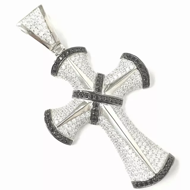 Solid Silver Cross Pendant 925 Sterling Large Black White Cubic Zirconia 31.7g