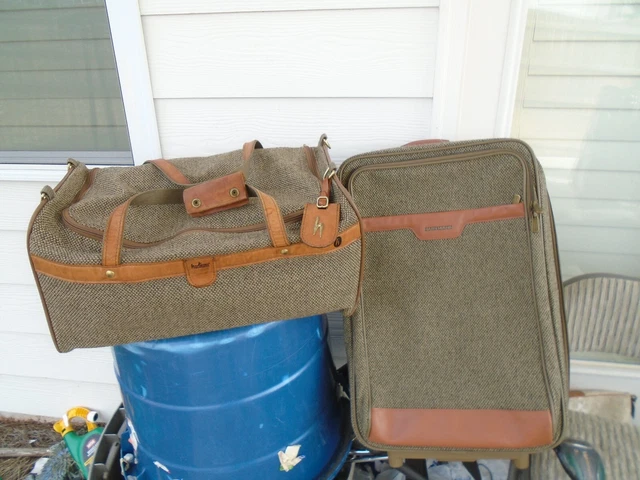 2 PC Hartmann Tweed & Leather 20" Expandable Carry-on Wheel Rolling Luggage set