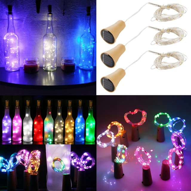 10 15 20 LED Solar Copper Cork Wire String Lights Wine Bottle Xmas Decor Lamp SA