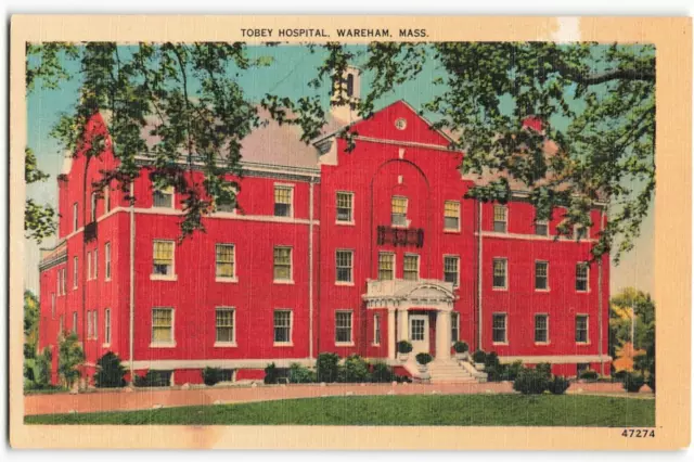 Postcard Tobey Hospital, Wareham, Mass, New Bedford News Co., VTG VPC02.