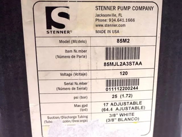 Neuf STENNER PUMP 85M2 Chimique Injection Pompe 85MJL2A3STAA 2
