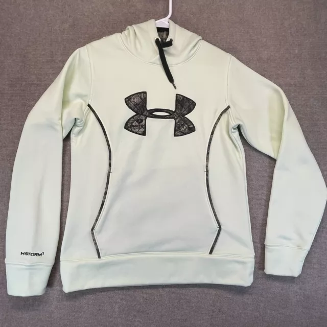 Under Armour Storm Caliber Hoodie Women's Small Light Green Camo Logo Pullover
