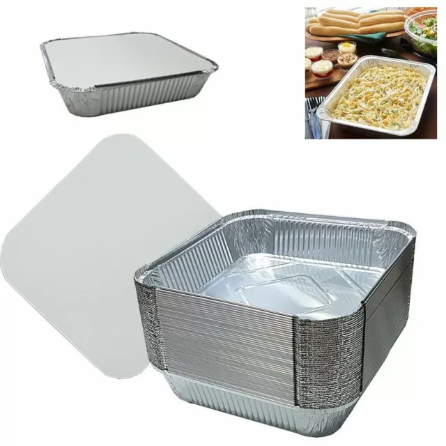 9" x 9" NO9'LARGE ALUMINIUM FOIL FOOD CONTAINERS WITH LIDS OVEN BAKING TAKE AWAY