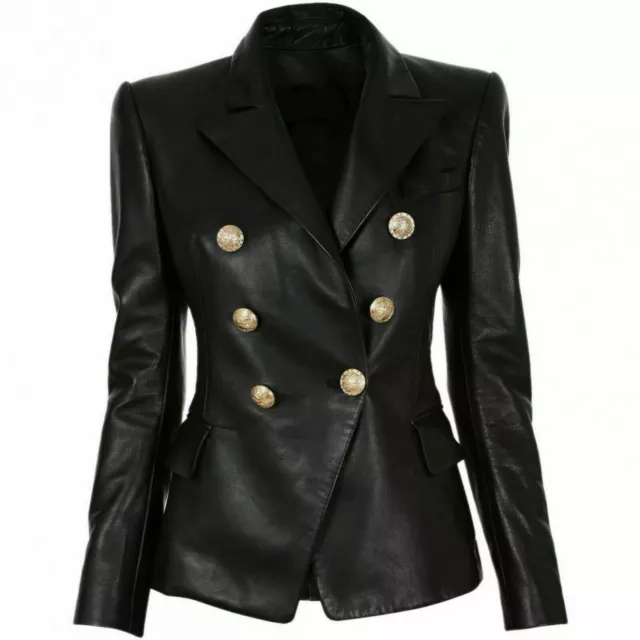 Blazer Slim Fit Fancy Women Formal Real Leather Jacket Stylish Buttoned Coat