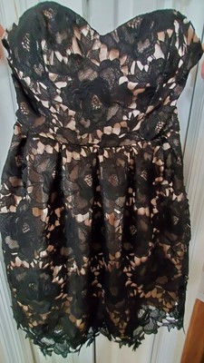 Liza Luxe Cocktail Dress Modcloth Size XL Black Beige Lace Strapless Sweetheart