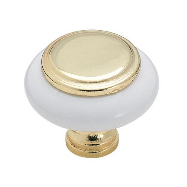 Amerock BP76246-W3 White Ceramic 1 1/4" Knob with Bright Brass Center (5 PACK)