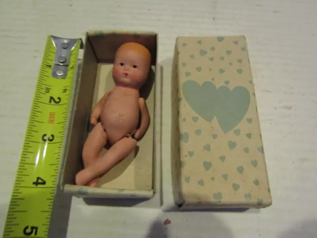 Vintage Mini Minature Baby Doll Bisque Porcelain K&H Usa In Box 4 Inch