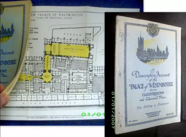 "PALACE of  WESTMINSTER" Angleterre Londres England London Guide Plan ca 1947 !