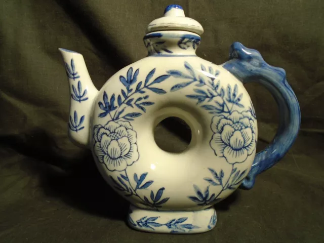 Vintage Ceramic Chinese Blue White Polo Shape Tea Pot