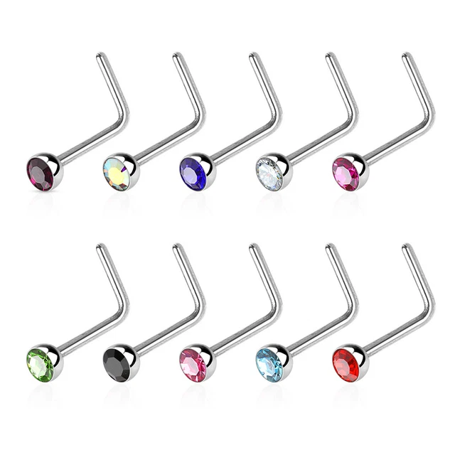 Piercing Pour Nez En Acier Chirurgical Et Zirconium - Tige Courbée - Neuf Avec étiquettes