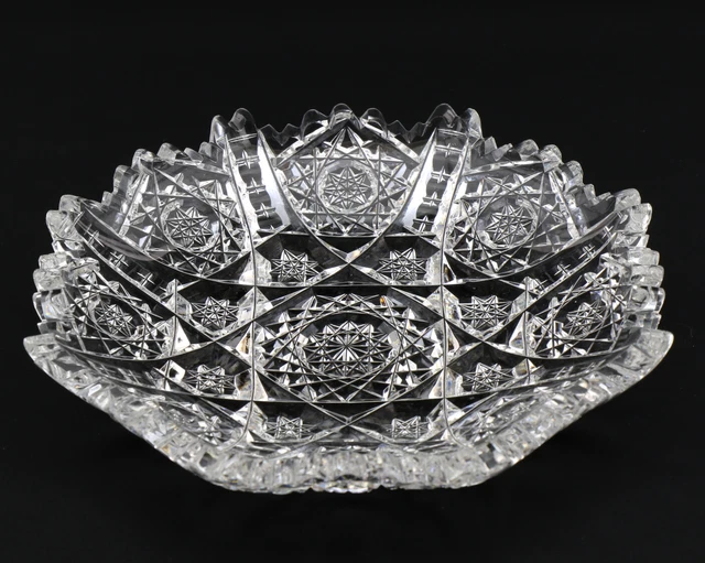 American Brilliant Period Cut Glass 6" Shallow Bowl Hobstar - High Quality Maker
