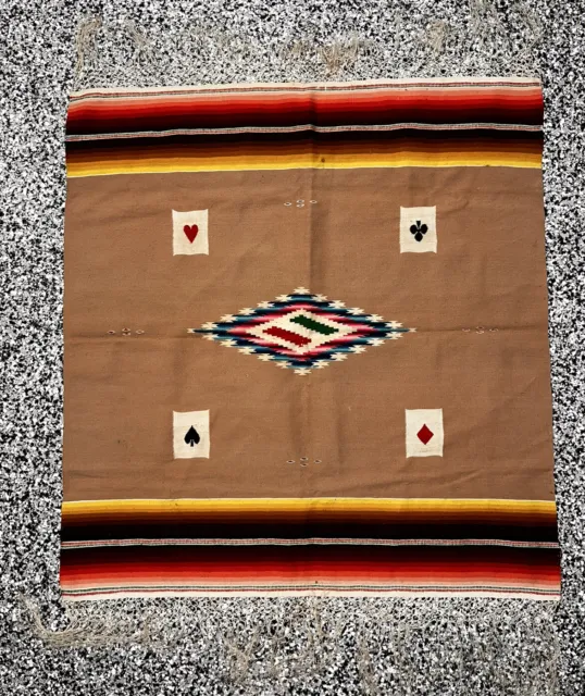 Vtg Native American Indian Navajo? Hand Woven Wool Rug/Runner Rare Poker Design!