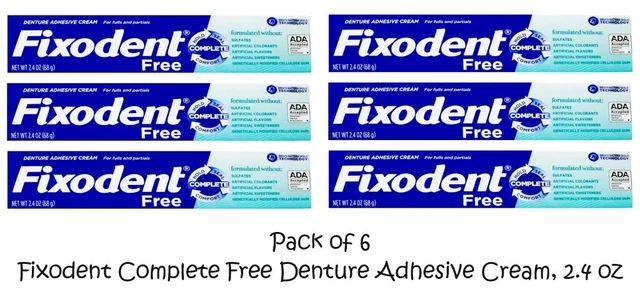 (Pack of 6) Fixodent Complete Free Denture Adhesive Cream, 2.4 oz Free shipping