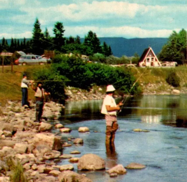 Salmon Fishing at Cap Seize Matane Reserve Quebec Canada 1960s Chrome Postcard