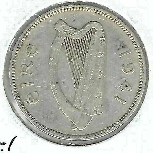 1941 Ireland Circulated Silver One Shilling with Harp and Bull Coin! #2