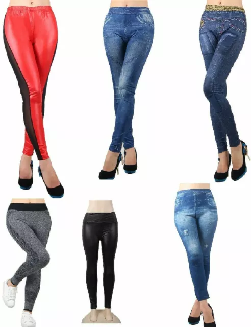 Damen Jeans Leggings Leggins Leggingshose Stretch Jeans oder in Lederoptik Neu
