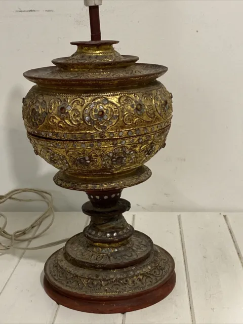 Antique Burmese Offering Vessel Converted To A Lamp