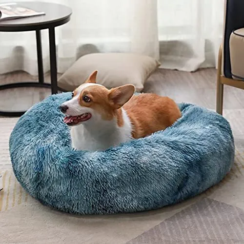 Fluffy Round Warm Bed Cat Dog Pet Plush Donut Calming Kennel Cushion