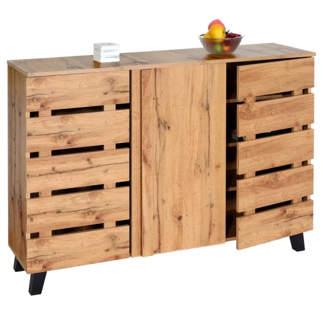 Sideboard HWC-M46, Kommode Schrank Anrichte, 3 Türen 88x120x34cm, naturfarben