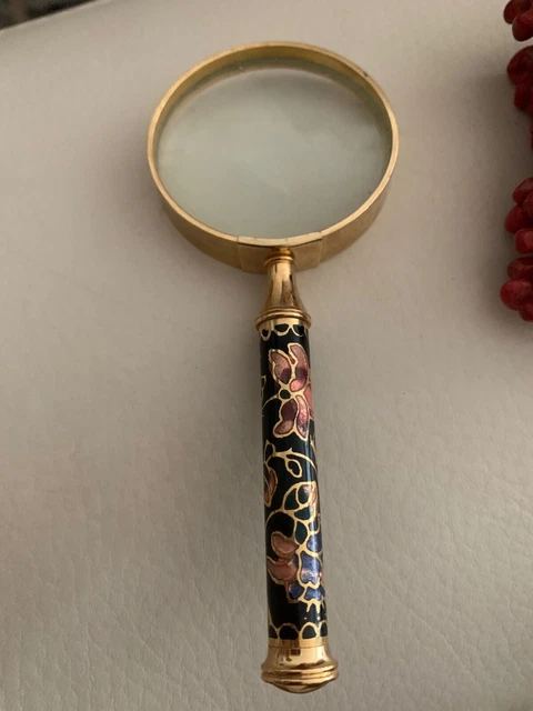 Petite Loupe Mqnche Émaillé Décor Floral