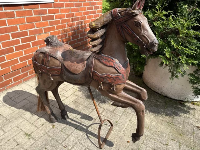 Traumhaftes antikes großes Karussell Pferd Holzpferd Deko Vollholz Original