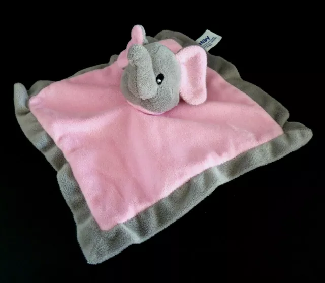 *. Doudou Plat Sandy Elephant Rose Fonce Gris Carre - Excellent Etat