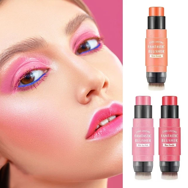 Brighten Powder Blusher with Brush Cream Blush Stick Double-headed Blush