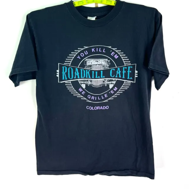 Vintage Road Kill Café Colorado T Shirt Mens L Black Single Stitch Graphic Tee