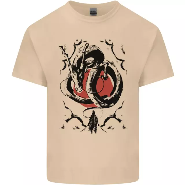Samurai Warrior Dragon & Sun Fantasy MMA Mens Cotton T-Shirt Tee Top