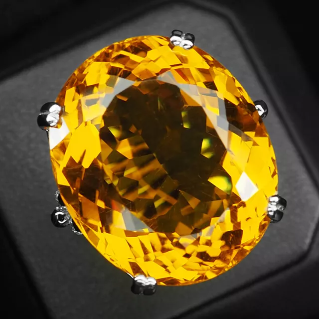 Citrine Golden Yellow Oval 48.40 Ct.Sapp 925 Sterling Silver Ring Size 7 Jewelry