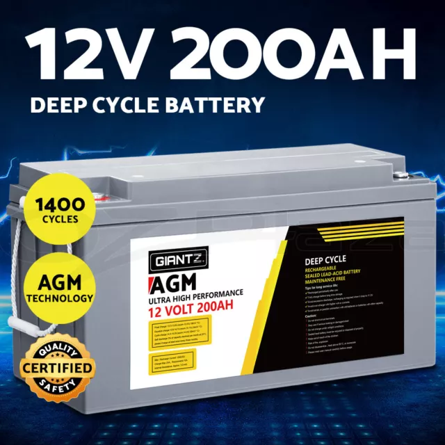 Giantz AGM Deep Cycle Battery 12V 200Ah Marine Sealed Power Portable Box Solar