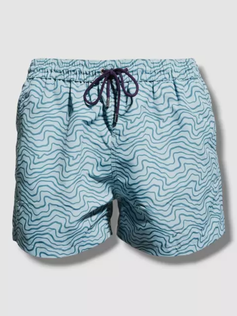 $175 Paul Smith Men's Blue Drawstring Ripple Print Swim Trunks Shorts Size XL