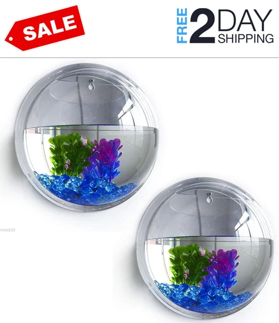 2pcs Wall Fish Bowl Bubble Hanging Clear Acrylic Betta Fish Tank Plant Pot Decor