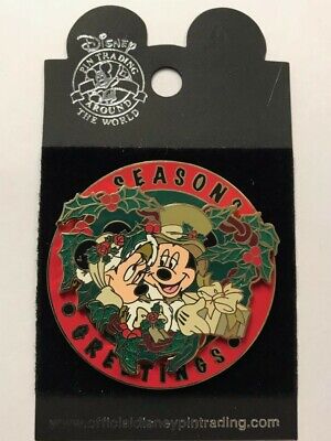 Disneyland DCA Mickey & Minnie Mouse Seasons Greetings Christmas Wreath LR Pin