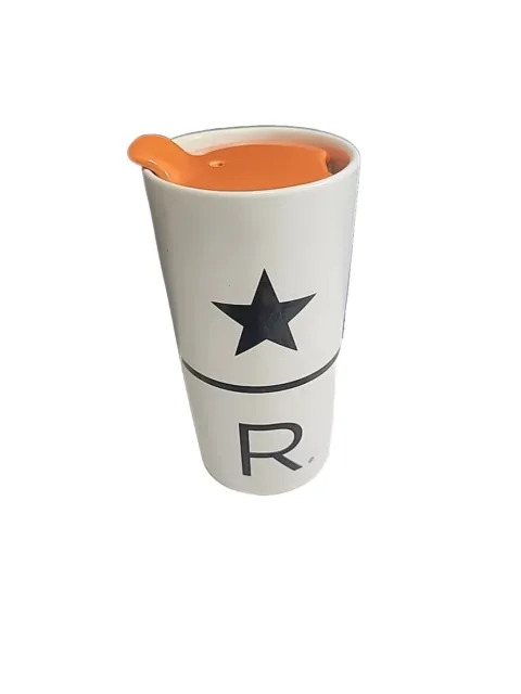 Starbucks Reserve Roastery Ceramic Mug White Orange Lid 10 oz Tumbler Rare